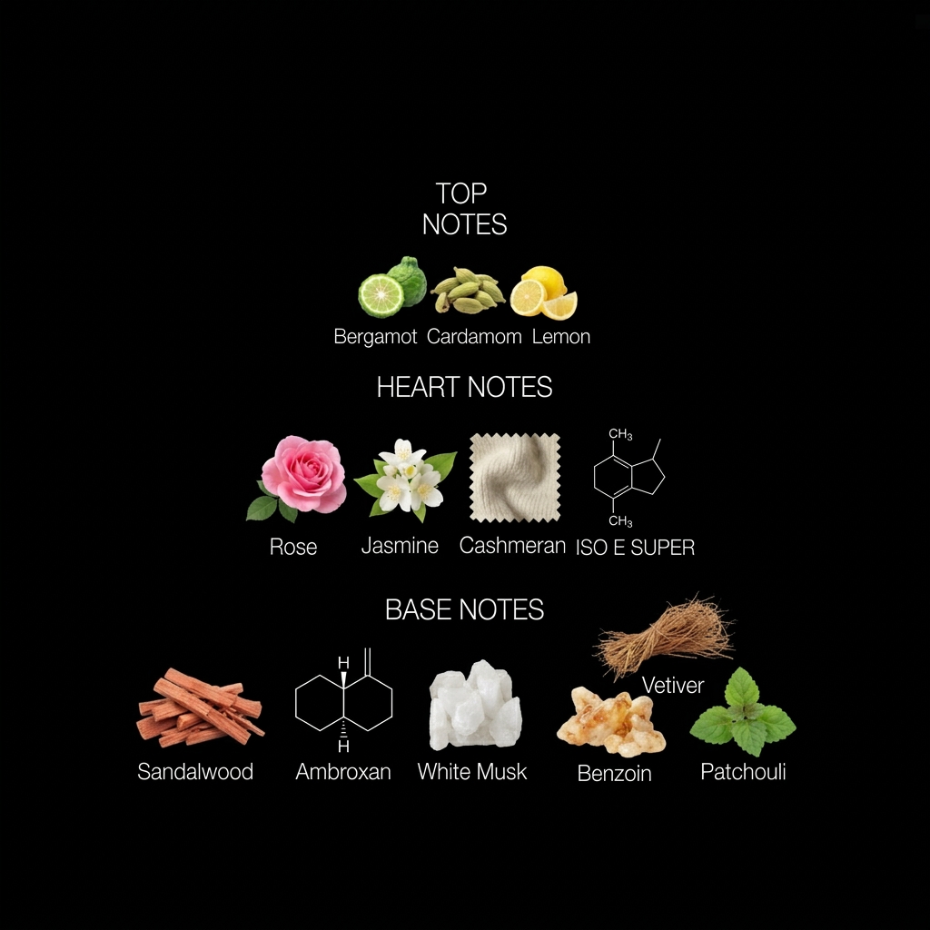 Layth al-Asadullah note pyramid — top, heart, and base notes